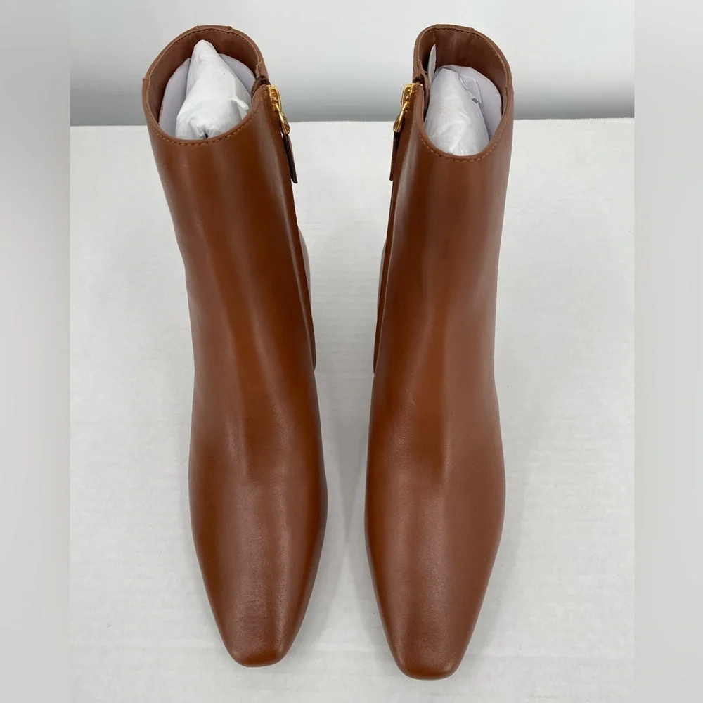 Lauren Ralph Lauren Willa Burnished  Leather Booties. Ankle Boots Tan Size 9.5